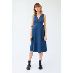 Urban Outfitters Blue London Surplice Apron Midi Dress